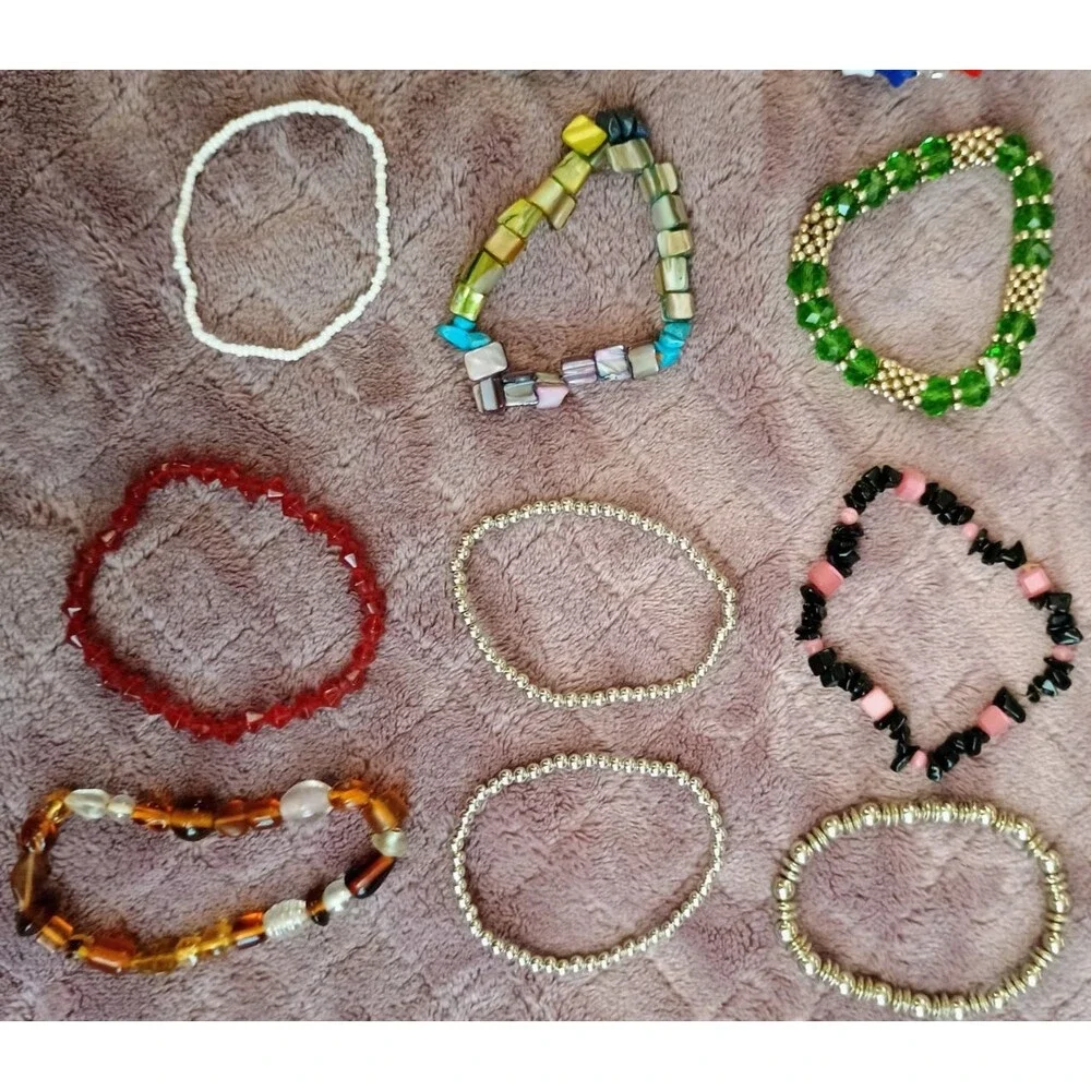 Mixed Lot of 15 Stretch Mixed Material Beaded Bracelets